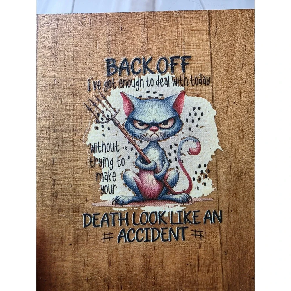 Grumpy Cat Wooden Coasters Set of 3 Snarky Humor Rustic Drink‎ Mats Brown F1